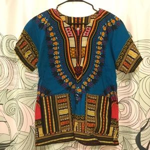 NWOT Blue / Yellow Cotton Dashiki Size Small